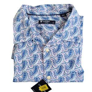 NWT Cremieux Paisley Short Sleeve Mauve Men's Button Down Shirt Size L